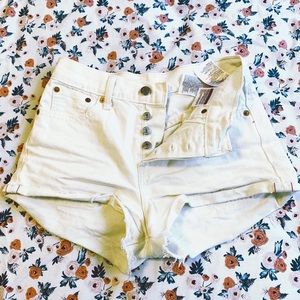 Levi Button Fly High Waisted White Jean Short